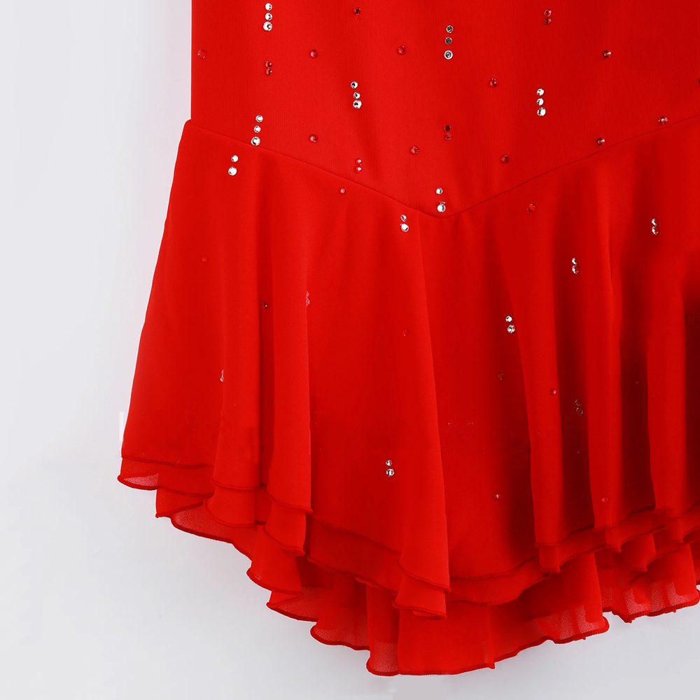 LIUHUO Handmade Figure Skating Dress Women's Girls' Ice Skating Dress Red Mesh Spandex High Elasticity Practice Competition Skating Wear Crystal / Rhinestone Long Sleeve Ice Skating Winter