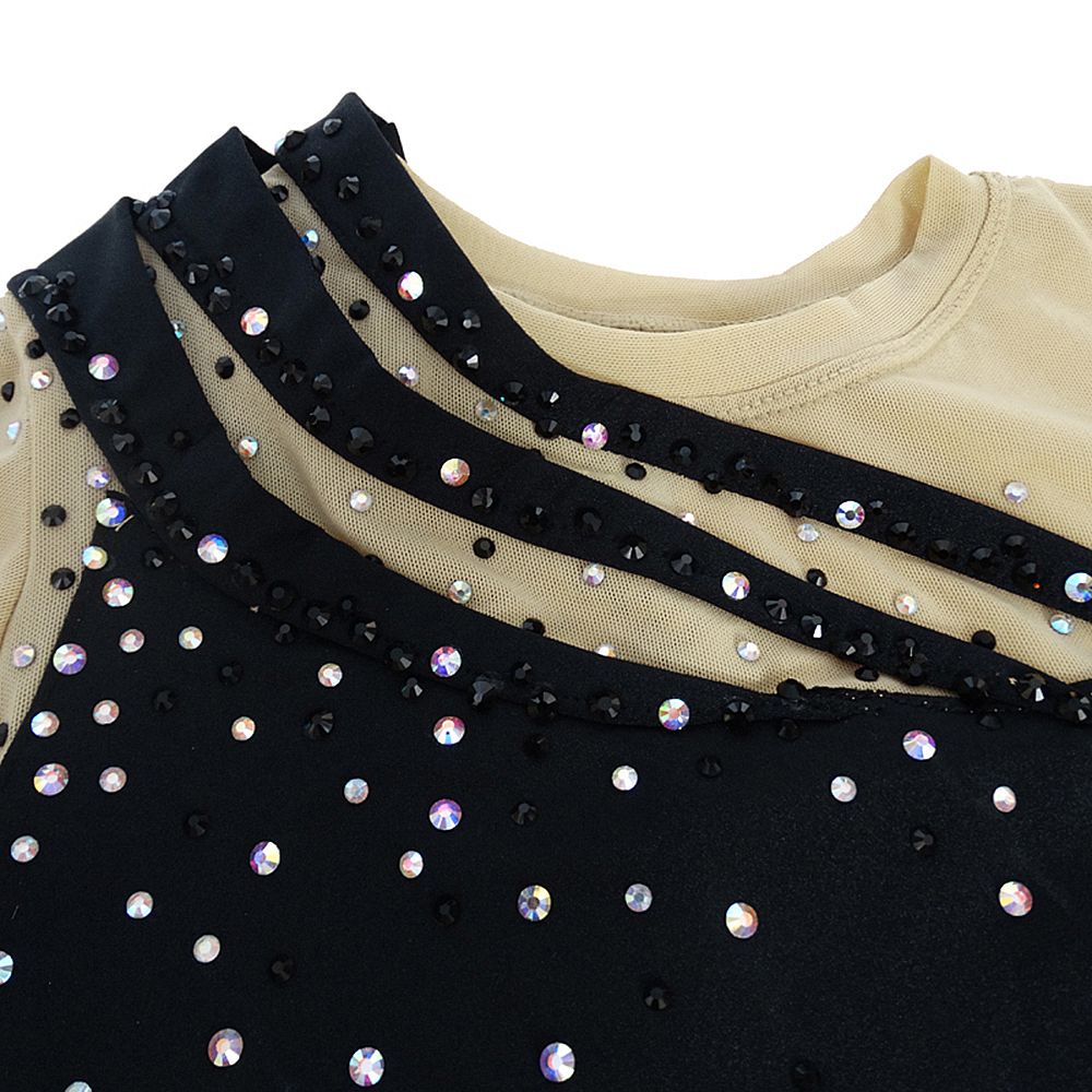 Women Girls Ice Figure Skating Dress Black Spandex Stretchy Mesh High Elasticity Training Competition Skating Wear Handmade Crystal / Rhinestone Solid Color Long Sleeve Ice Skating