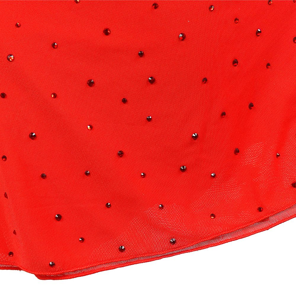 Figure Skating Dress Women's Girls' Ice Skating Dress Red Flowers Cross Spandex High Elasticity Training Competition Skating Wear Handmade Crystal / Rhinestone Gradient Color Long Sleeve Ice Skating