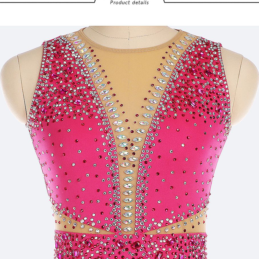 Ice Figure Skating Dress Women Girls Stretchy Tassels High Elasticity Training Competition Skating Wear Handmade Crystal/Rhinestone Solid Color Long Sleeve Ice Skating