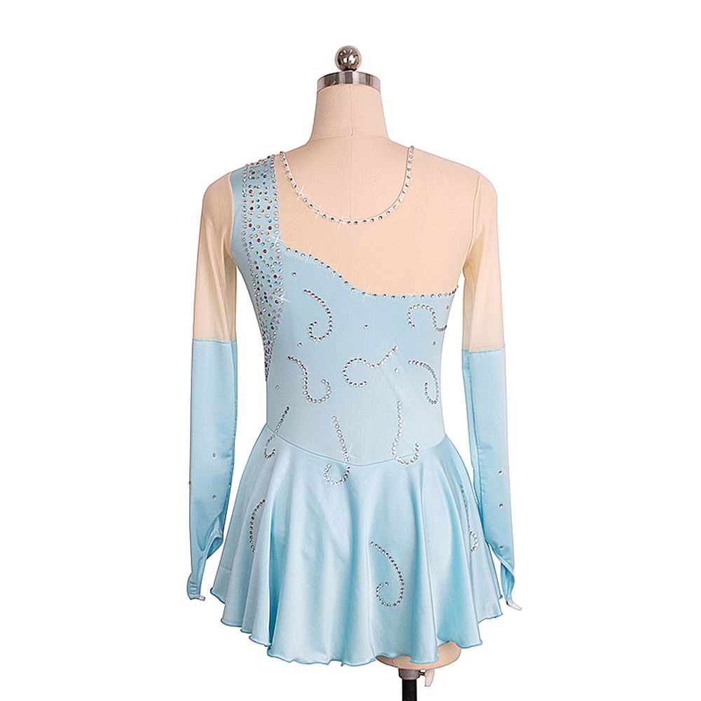 Figure Skating Dress Women's Girls' Ice Skating Dress White / White Blue & Dark Purple Asymmetric Hem Mesh Elastane High Elasticity Training Practice Competition Skating Wear Anatomic Design