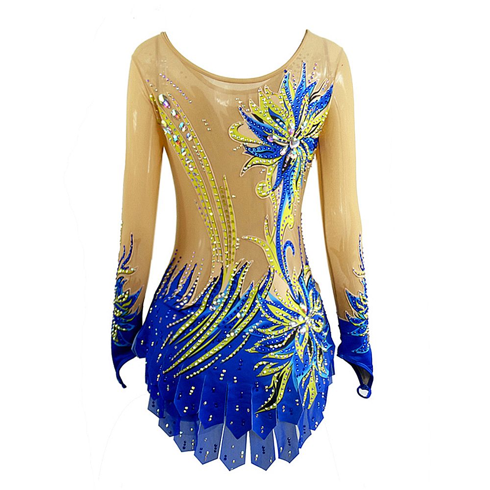 LIUHUO Gymnastics Leotards Girls Handmade Sleeveless Competition Dance Blue Ice Skating Dress Artistic Gymnastics Unitards