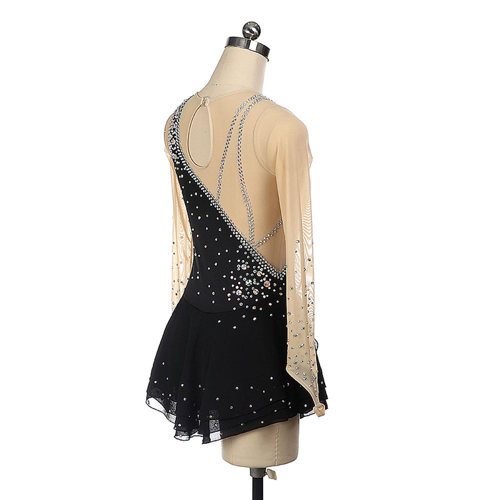LIUHUO Women Girls Ice Figure Skating Dress White Black Stretchy Mesh High Elasticity Dance Competition Skating Wear Handmade Crystal / Rhinestone Solid Color Long Sleeve Ice Skating