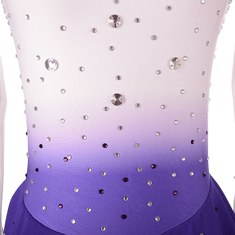 Ice Skating Dress Women's Girls' Ice Skating Dress Purple White Gradient Color Mesh Spandex High Elasticity Practice Competition Skating Wear Crystal / Rhinestone Long Sleeve Ice Skating Winter