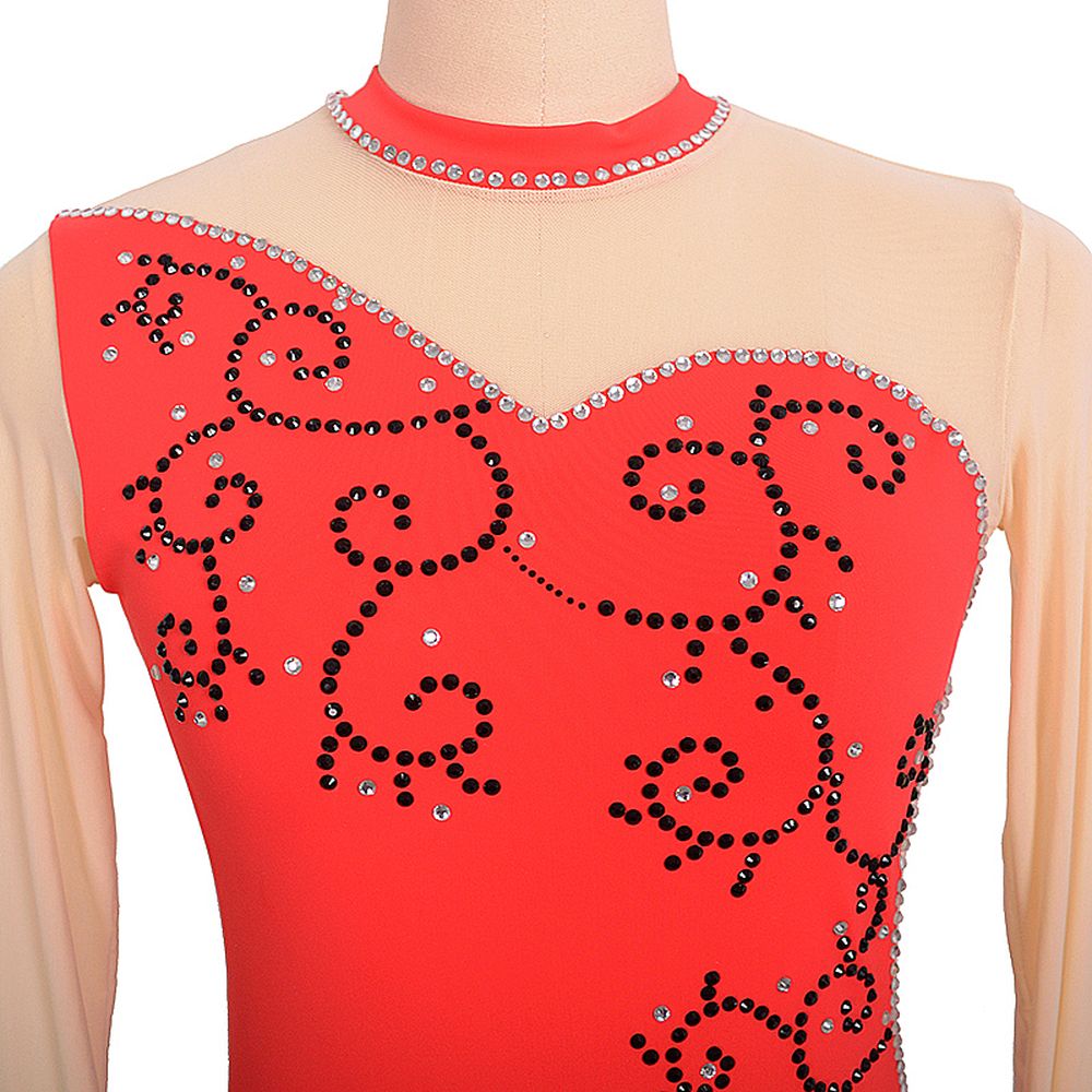 LIUHUO Handmade Figure Skating Dress Women's Girls' Ice Skating Dress Red Glitter Mesh Spandex High Elasticity Practice Competition Skating Wear Crystal / Rhinestone Long Sleeve Ice Skating Winter