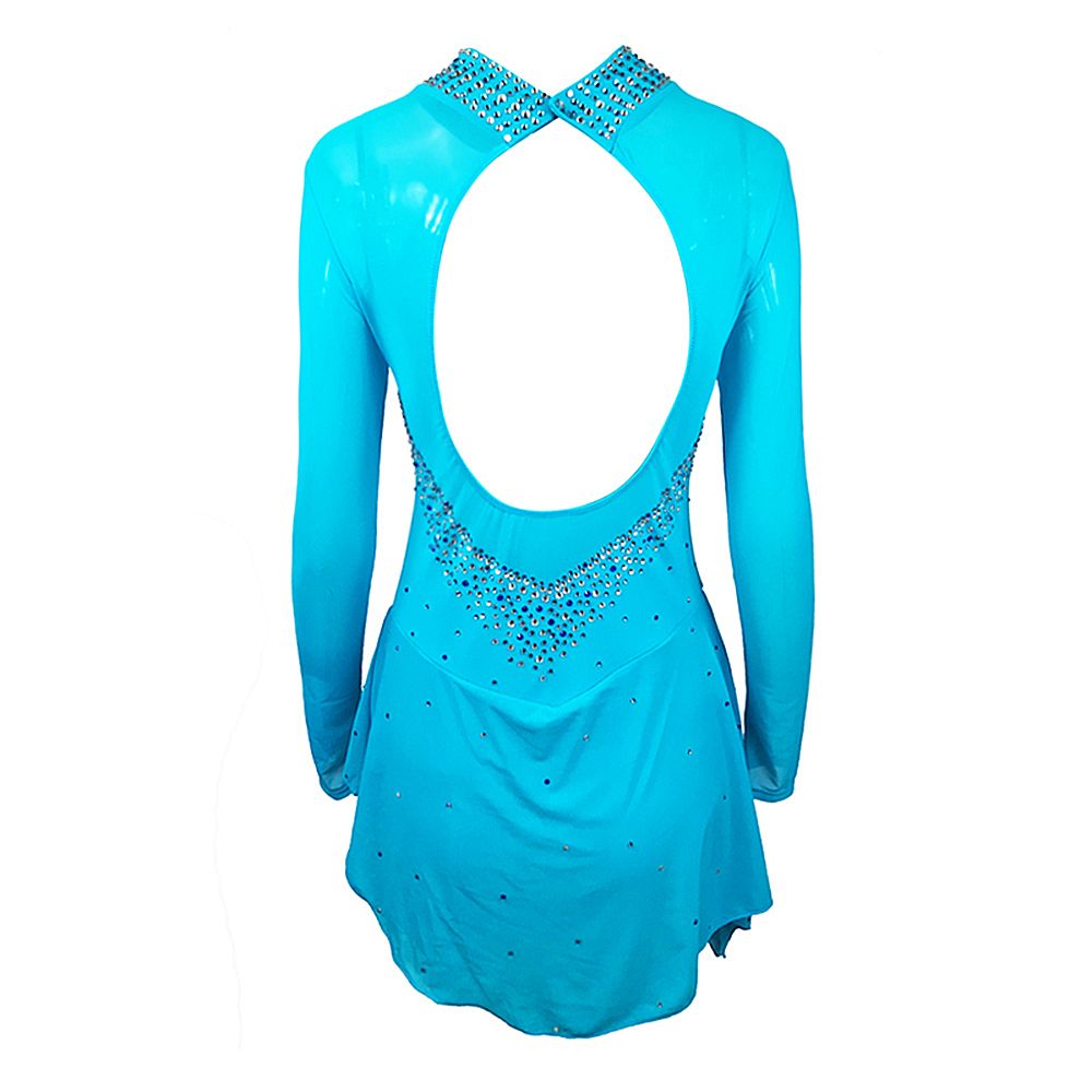 LIUHUO Ice Figure Skating Dance Dress Women's Blue Folded Fashion Training Competition Skating Wear Handmade Crystal / Rhinestone Solid Color Long Sleeve Ice Skating Costumes