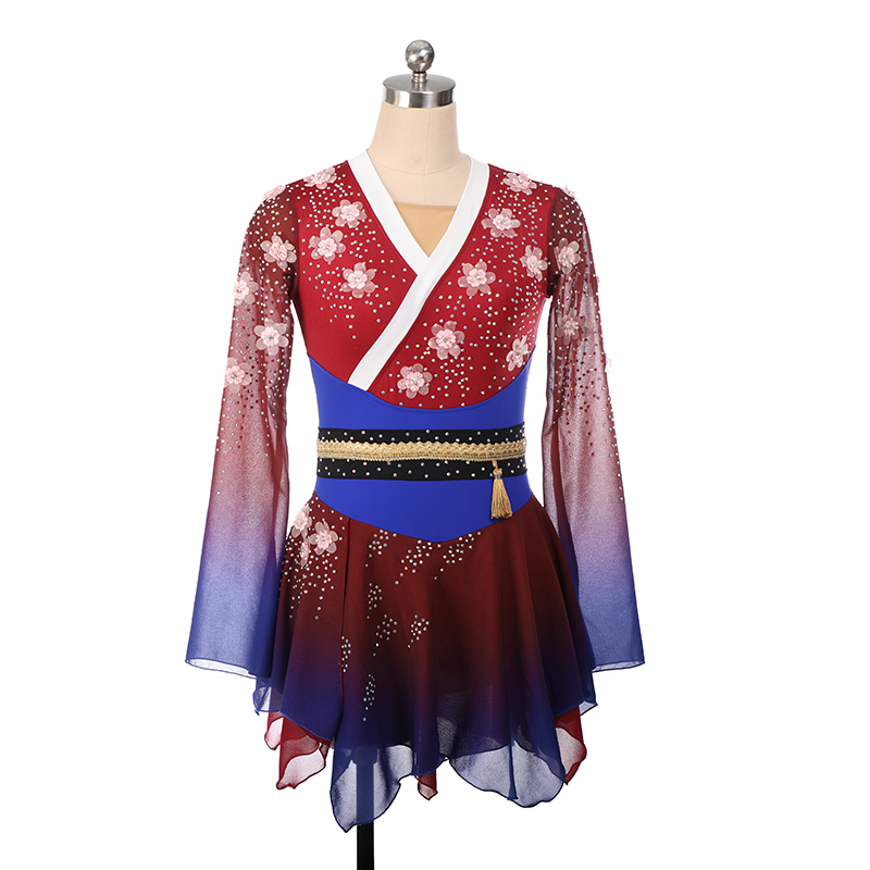 Mulan Design Figure Skating Dress Women's Girls' Ice Skating Dress Red Spandex High Elasticity Training Competition Skating Wear Crystal / Rhinestone Sleeveless Ice Skating Figure Skating