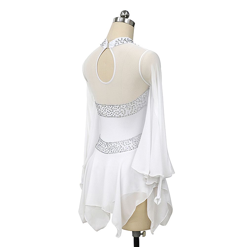 LIUHUO Handmade Figure Skating Dress Women's Girls' Ice Skating Dress White Mesh Spandex High Elasticity Practice Competition Skating Wear Crystal / Rhinestone Long Sleeve Ice Skating Winter