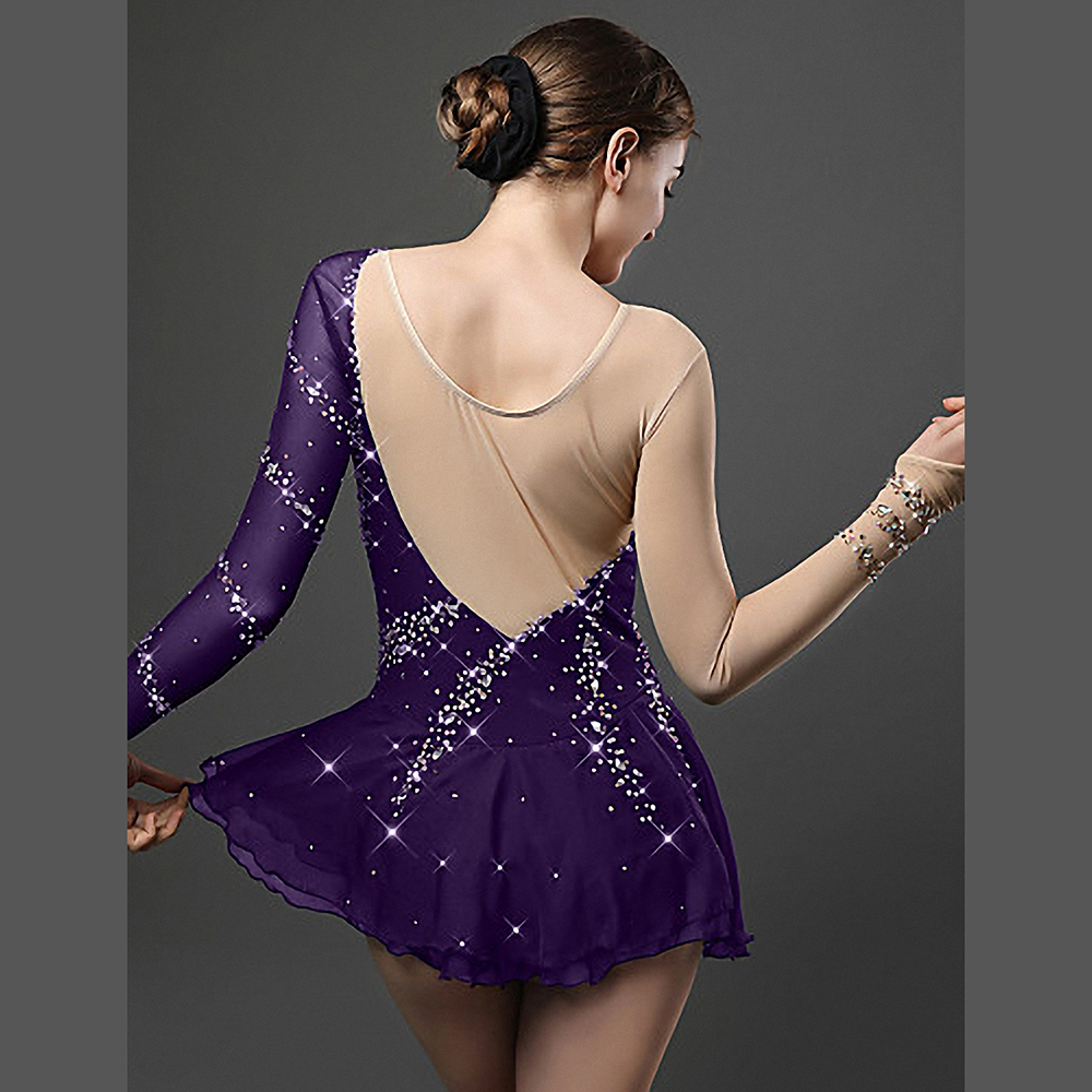 Handmade Figure Skating Dress Women's Girls' Ice Skating Dress Black Pink Yellow Blue Purple Spandex High Elasticity Practice Competition Skating Wear Crystal / Rhinestone Long Sleeve Ice Skating Winter