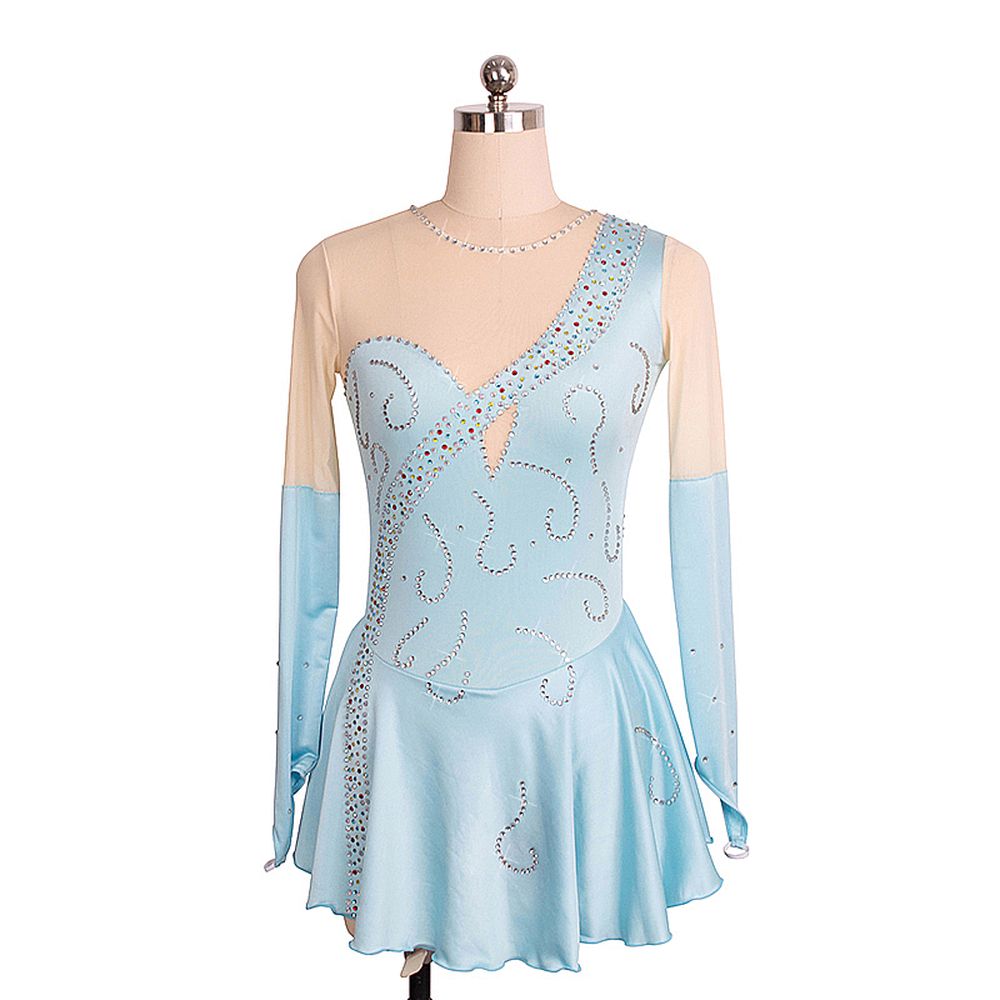 Figure Skating Dress Women's Girls' Ice Skating Dress White / White Blue & Dark Purple Asymmetric Hem Mesh Elastane High Elasticity Training Practice Competition Skating Wear Anatomic Design