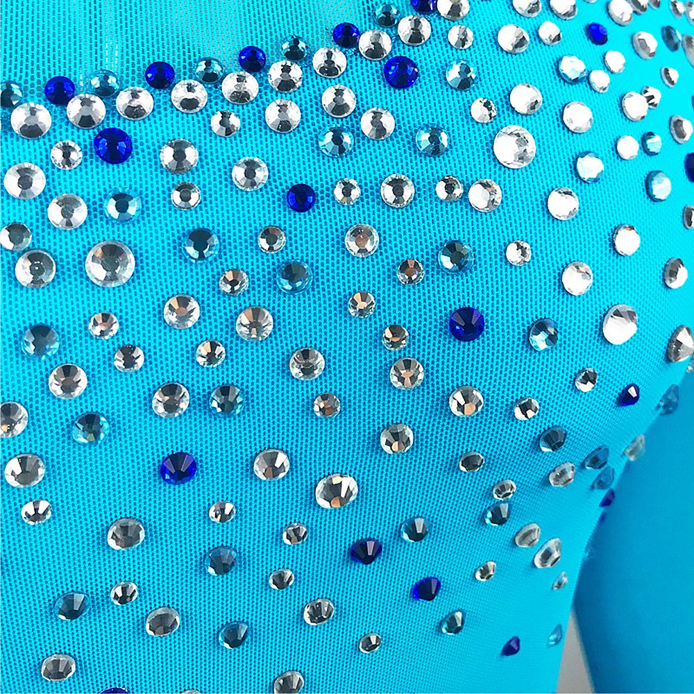 LIUHUO Ice Figure Skating Dance Dress Women's Blue Folded Fashion Training Competition Skating Wear Handmade Crystal / Rhinestone Solid Color Long Sleeve Ice Skating Costumes