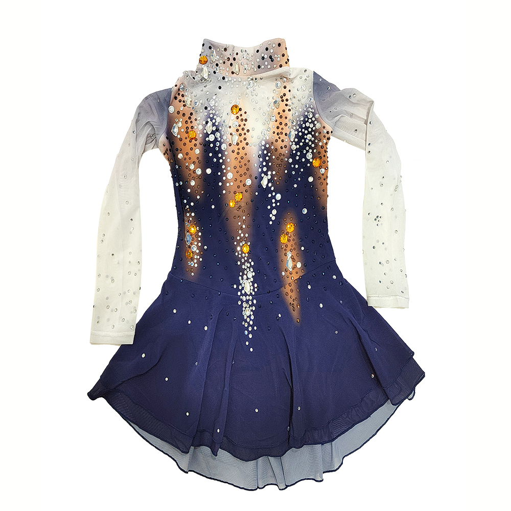 Handmade Figure Skating Dress Women's Girls' Ice Skating Dress Blue Red Spandex High Elasticity Practice Competition Skating Wear Crystal / Rhinestone Long Sleeve Ice Skating Winter