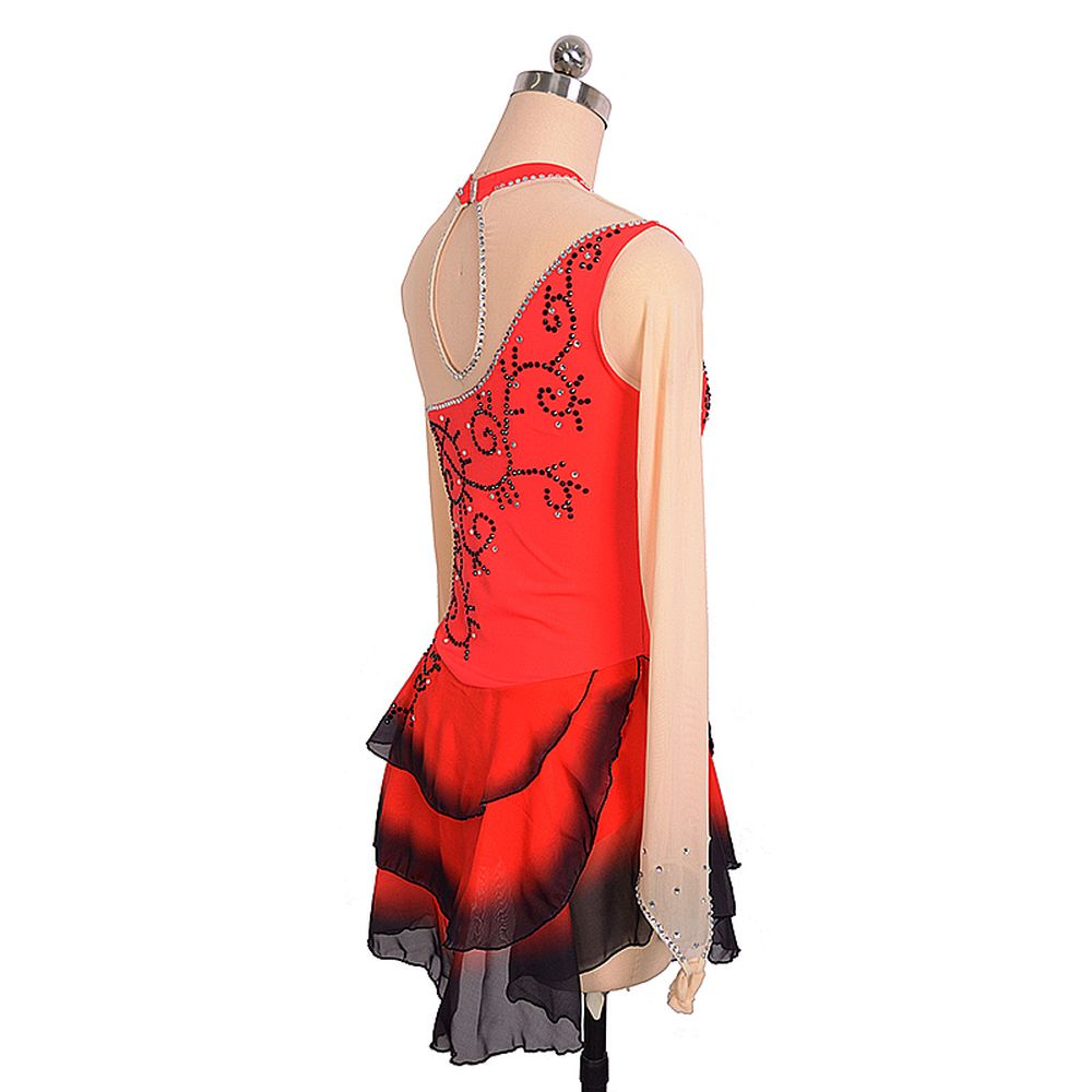 LIUHUO Handmade Figure Skating Dress Women's Girls' Ice Skating Dress Red Glitter Mesh Spandex High Elasticity Practice Competition Skating Wear Crystal / Rhinestone Long Sleeve Ice Skating Winter