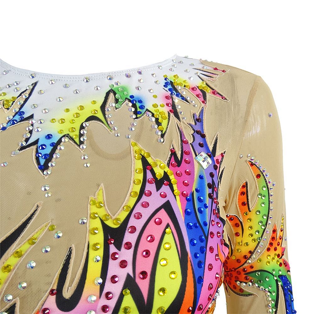 LUHUO Aerobatics Gymnastics Leotards Women's Boys' Kids Dance Yellow Kids Velvet High Elasticity Handmade Long Sleeve Competition Dance Ice Skating Dress