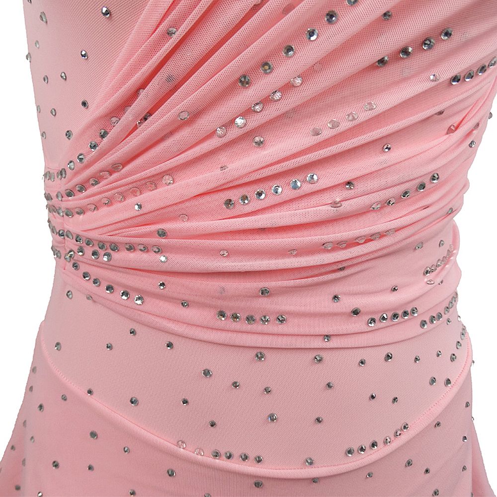 LIUHUO Ice Figure Skating Dance Dress Women's Pink Folded Fashion Training Competition Skating Wear Handmade Crystal / Rhinestone Solid Color Long Sleeve Ice Skating Costumes