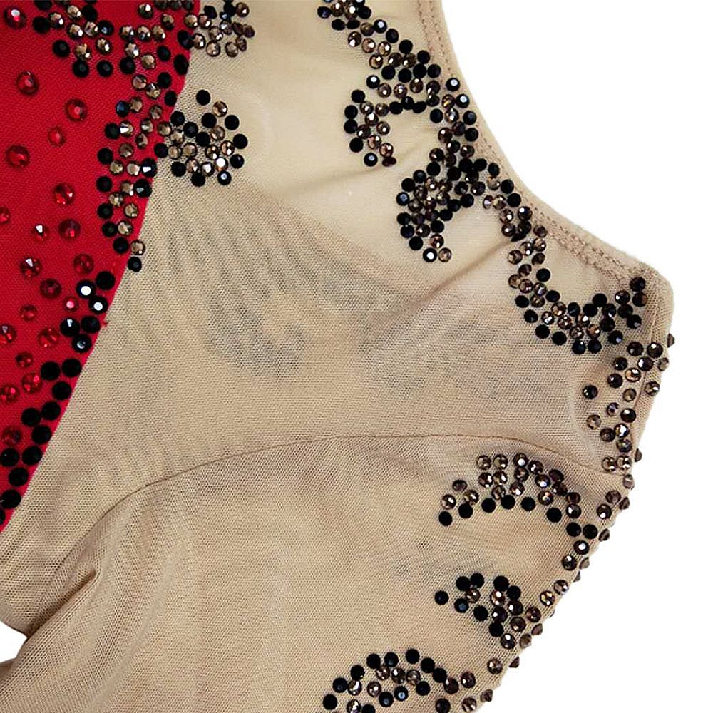 Handmade Figure Skating Dress Women's Girls' Ice Skating Dress Red Mesh Spandex High Elasticity Practice Competition Skating Wear Crystal / Rhinestone Long Sleeve Ice Skating Winter