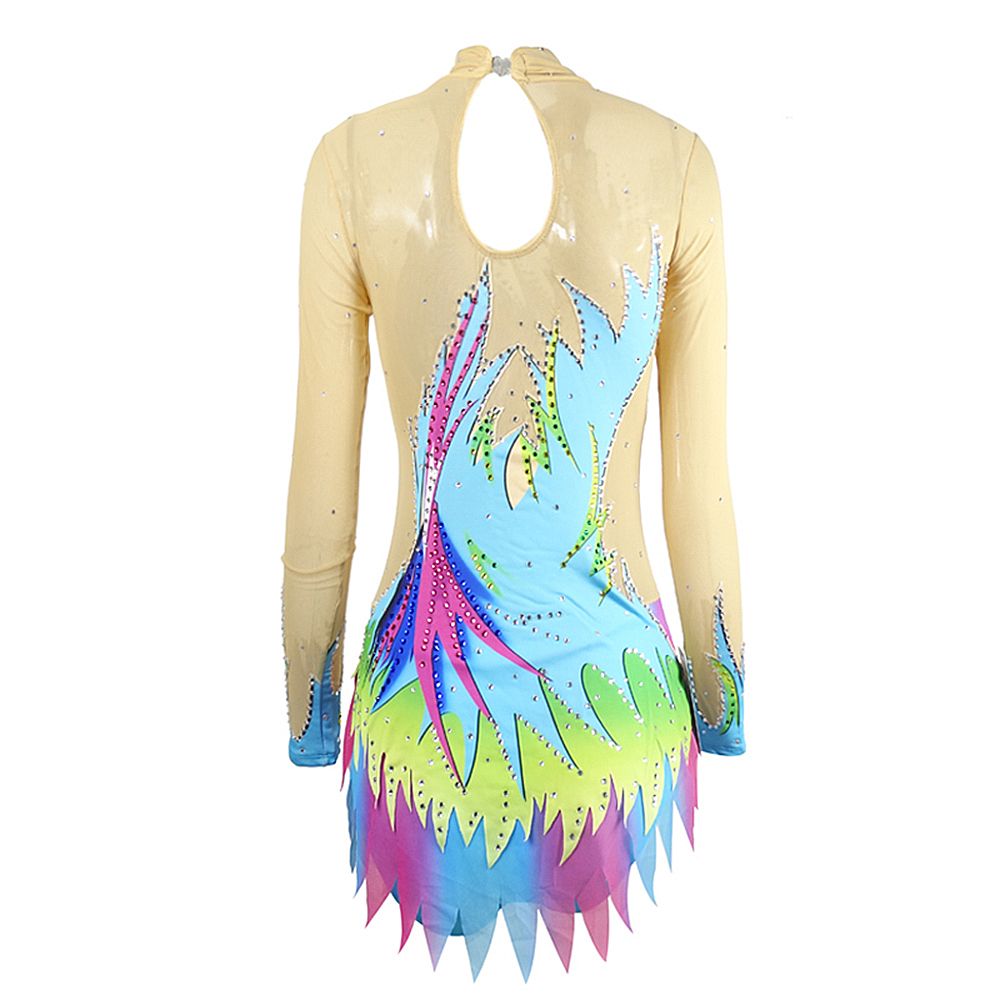 Rhythmic Gymnastics Leotards Women's Girls Artistic Gymnastics Leotards Kids Skyblue Leotard Spandex High Neck Breathable Yellow