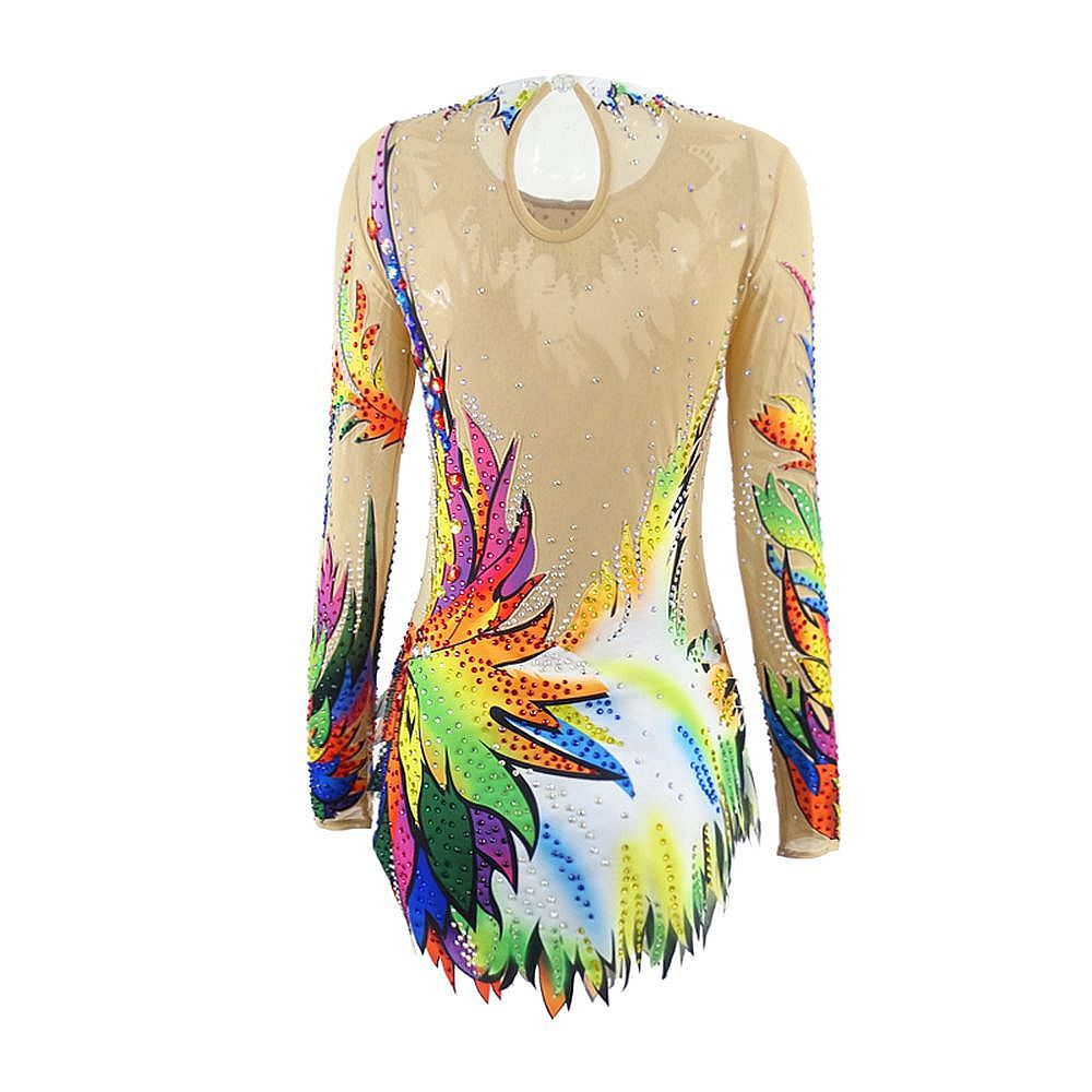 LUHUO Aerobatics Gymnastics Leotards Women's Boys' Kids Dance Yellow Kids Velvet High Elasticity Handmade Long Sleeve Competition Dance Ice Skating Dress