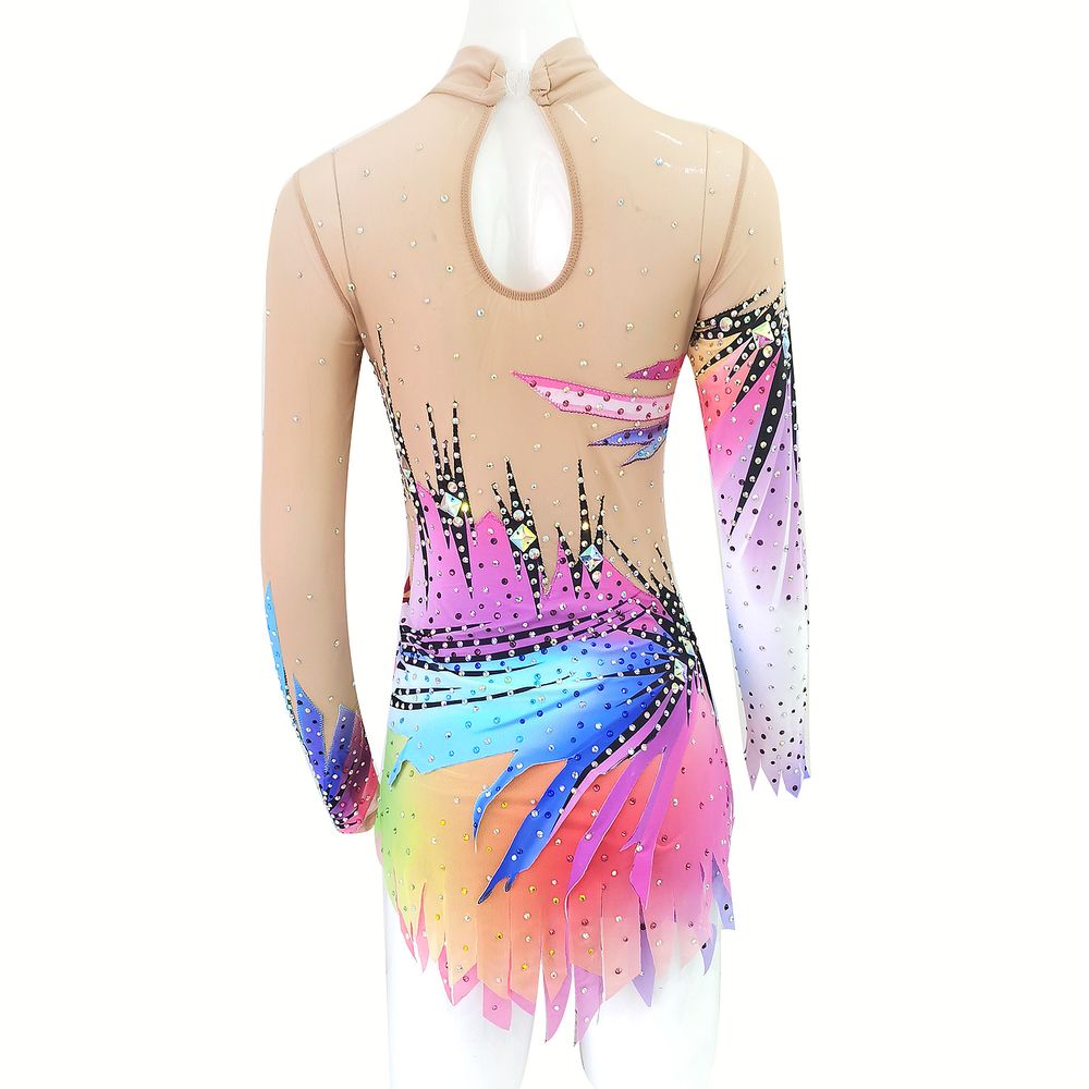 LUHUO Rhythmic Gymnastics Leotards Pink Women's Girls' Kids Dance Kids High Elasticity Handmade Long Sleeve Competition Dance Ice Skating Dress