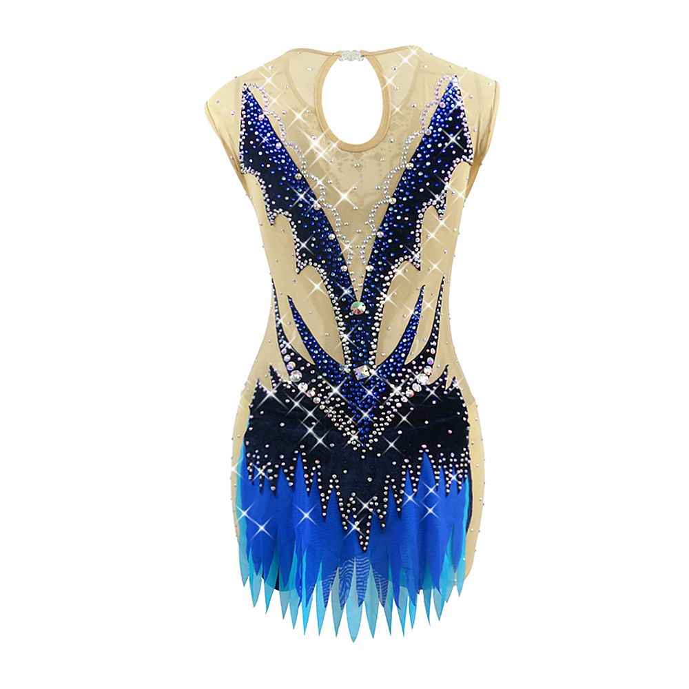 Aerobatics Gymnastics Leotards Girls Handmade Sleeveless Competition Dance Blue Rhythmic Gymnastics Artistic Gymnastics Blue