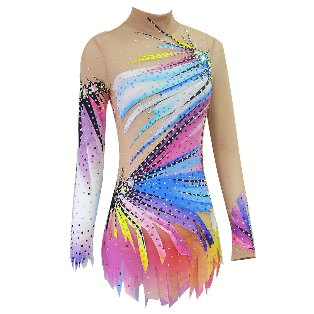 LUHUO Rhythmic Gymnastics Leotards Pink Women's Girls' Kids Dance Kids High Elasticity Handmade Long Sleeve Competition Dance Ice Skating Dress