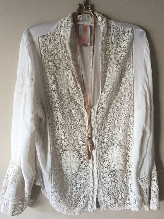 Cotton Linen Lace Floral Women Cardigan Top