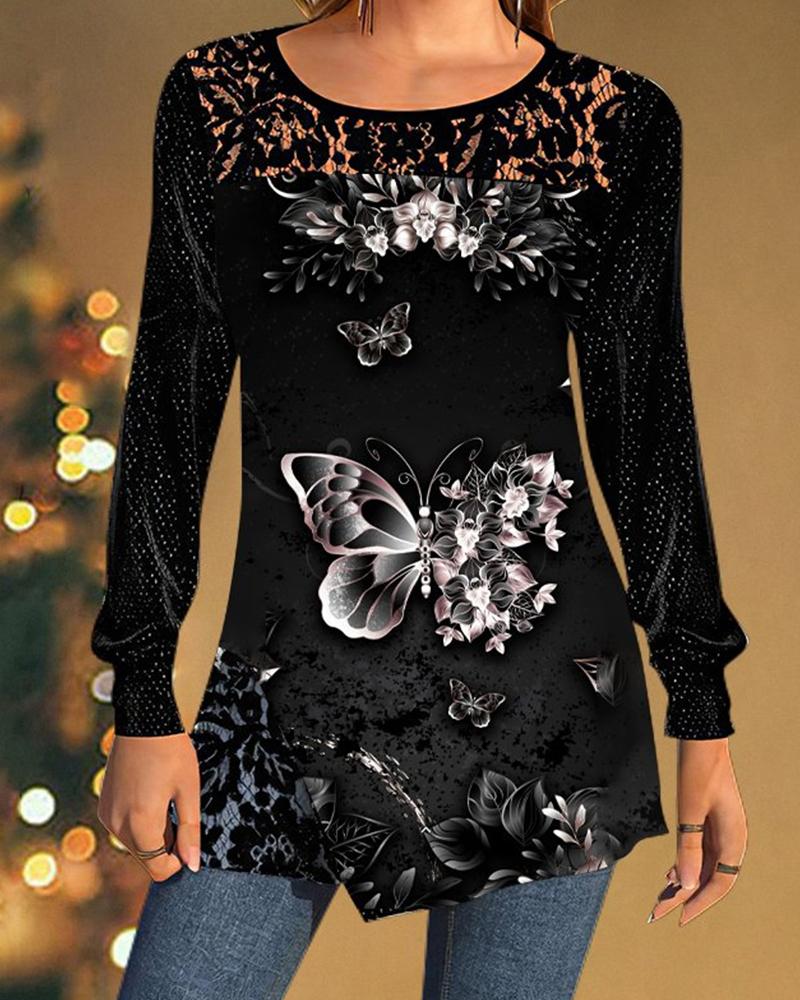 Womens Sexy Butterfly-embroidered Velvet Top