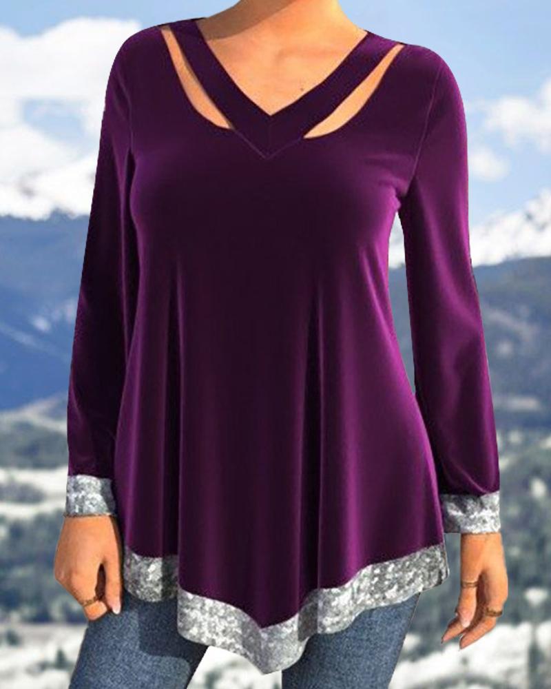Womens Solid Color Casual Velvet Top