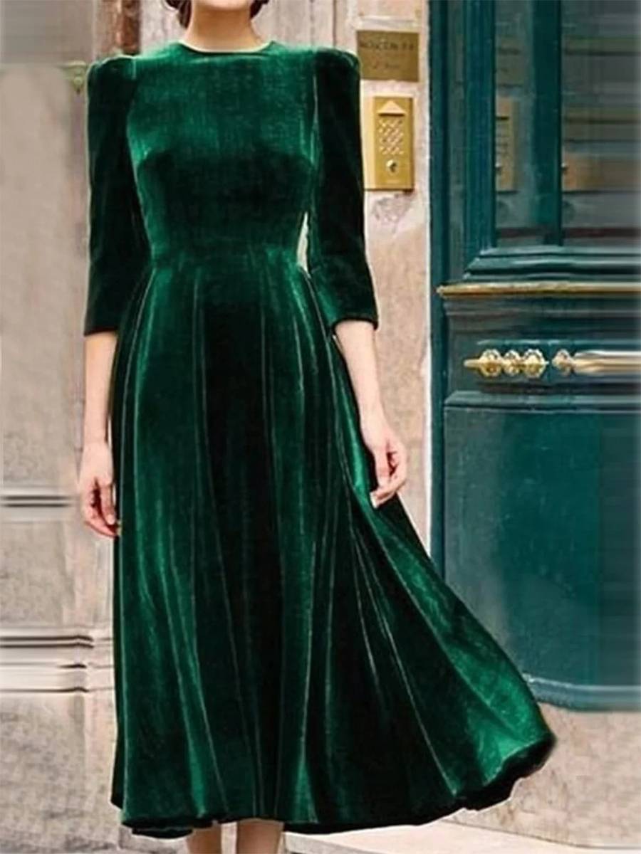 Women's Vintage Velvet Half Sleeve Solid Dresses