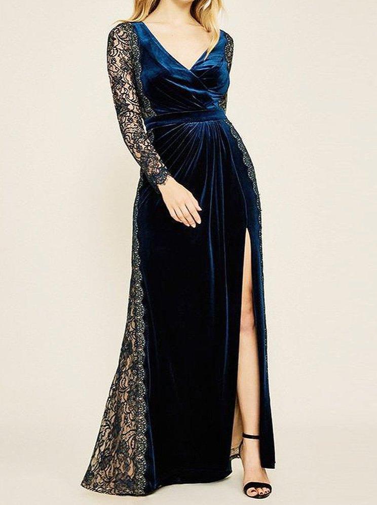 Gown Velvet Maxi Dress Elegant Lace