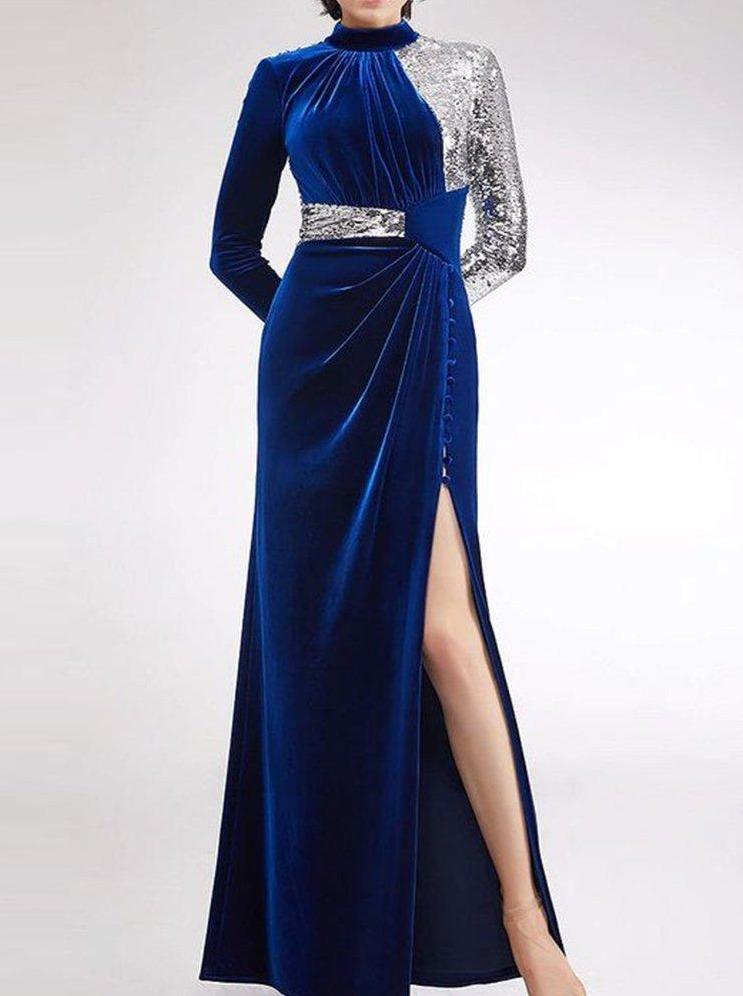 Sequin Slit Velvet Maxi Dress Gown
