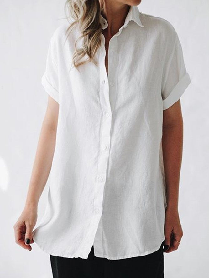 Women's Short Sleeve Casual Linen Shirt