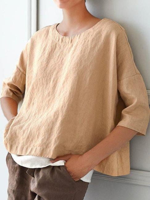 Women's Casual Cotton and Linen Loose T-Shirt
