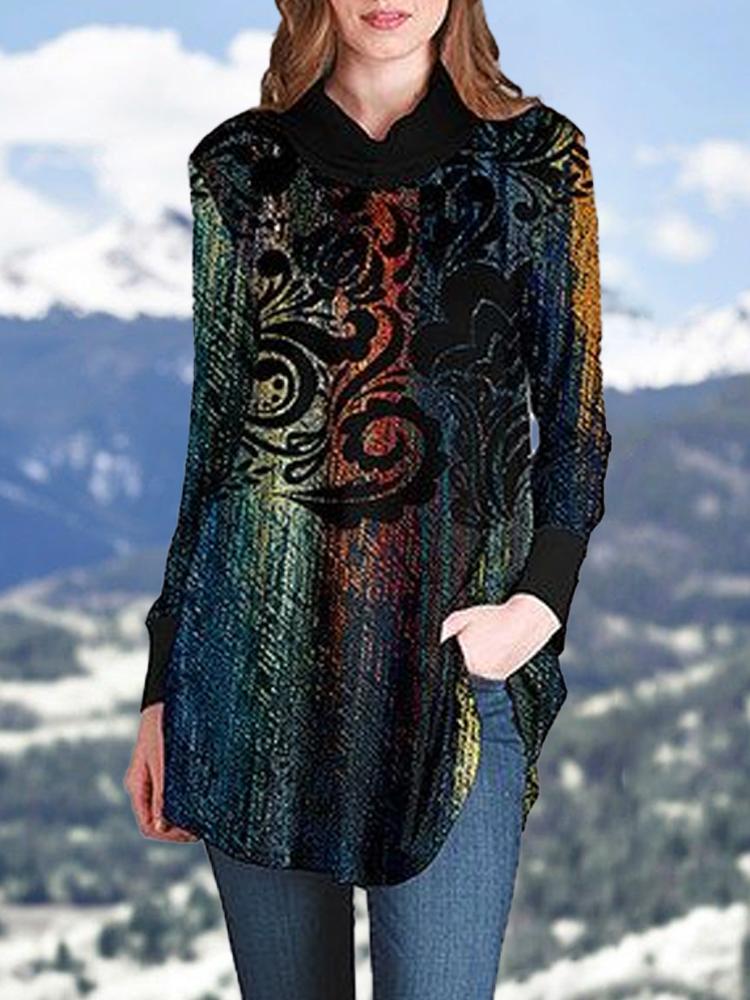 Women's Ethnic Printed Long Sleeve Velvet Top