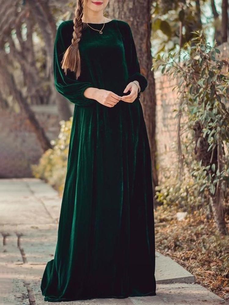 Elegant French Style Solid Long Sleeve Velvet Dress