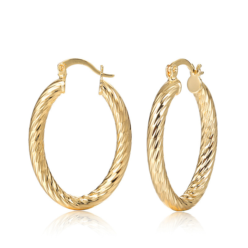 Minimalist design oval shape plating 18K gold earrings