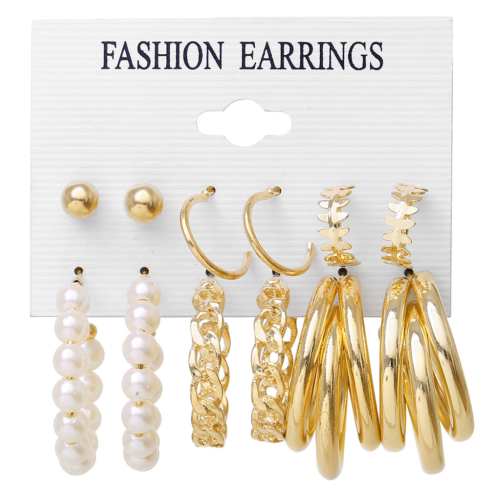 Earring set creative simple acrylic earrings alloy metal earrings pearl earrings