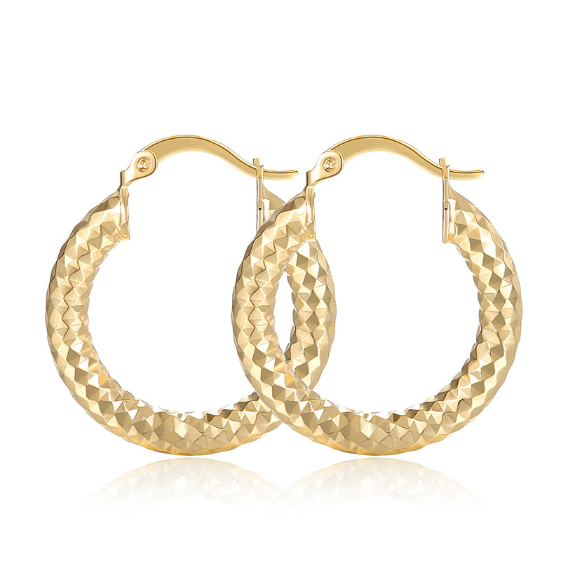 Simple round frosted circle plating 18K gold earrings