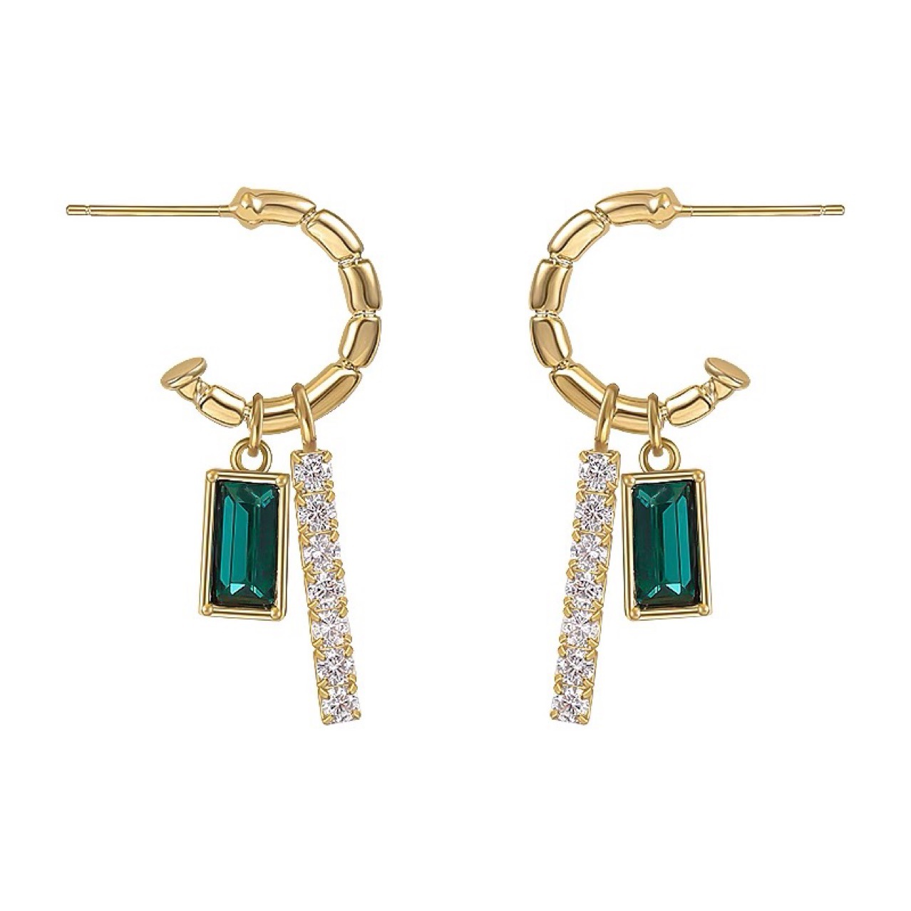 Vintage earrings emerald inlaid c-shaped earrings