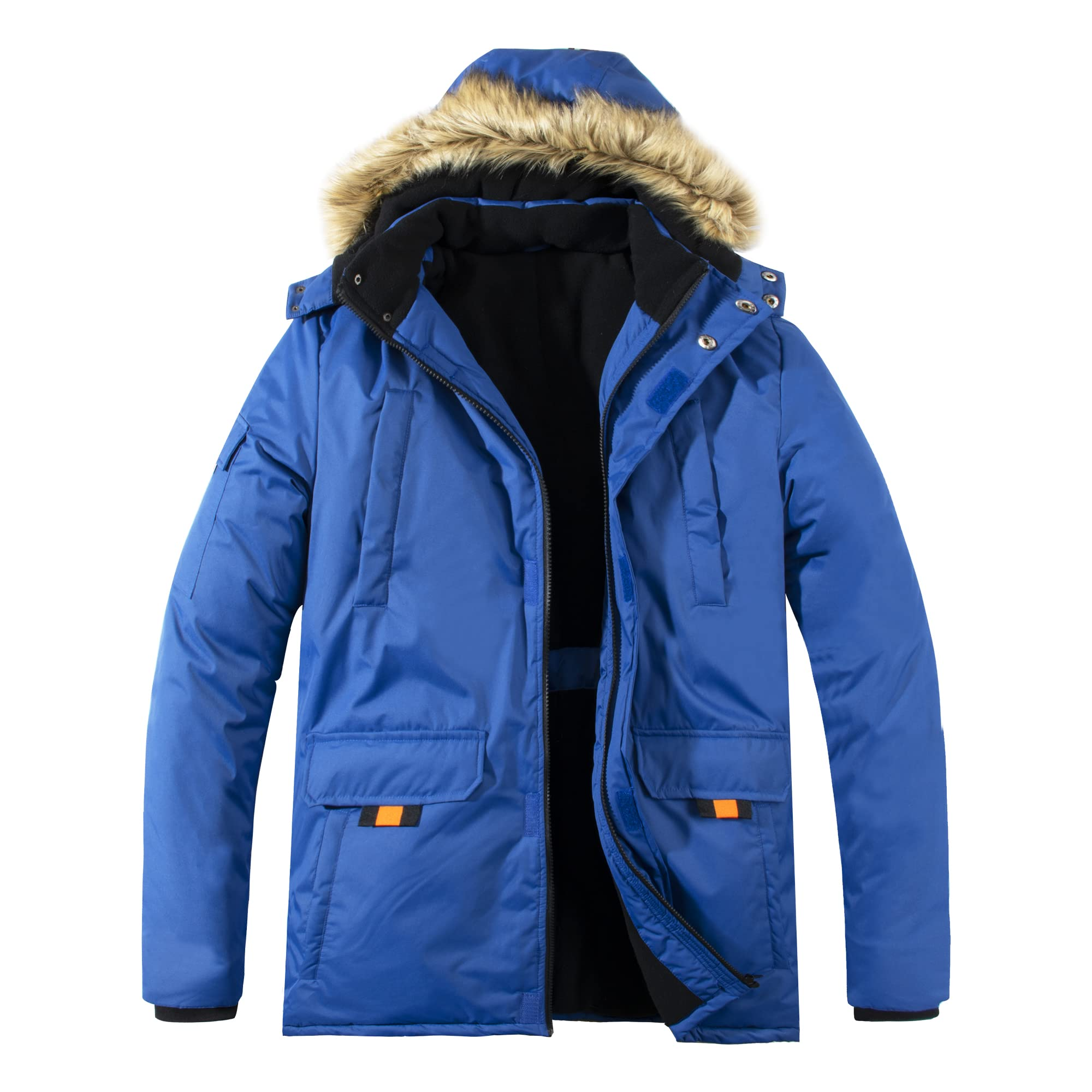 Mens Parka Jacket Winter Waterproof Fleece Outerwear Puffer Coat with Fur Hood