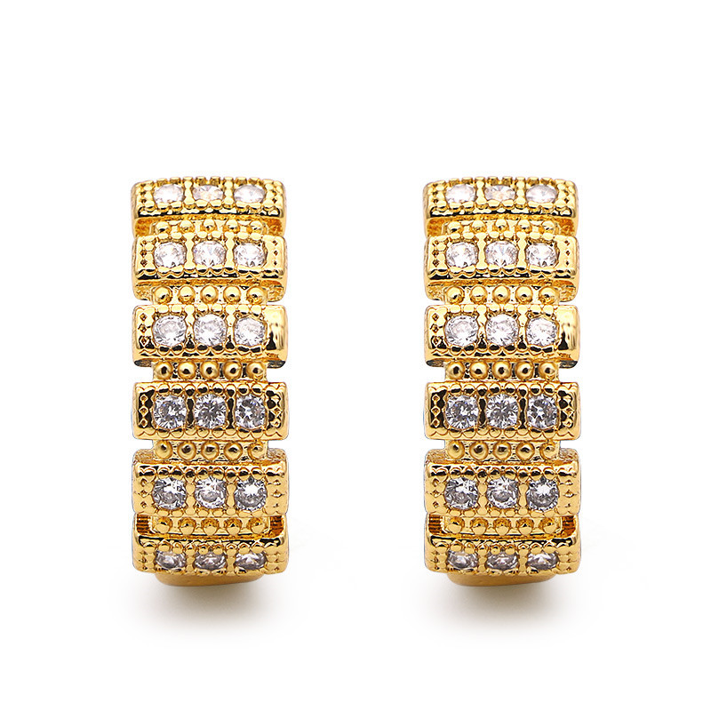 Mini gold-plated earrings with zircon inlaid gold