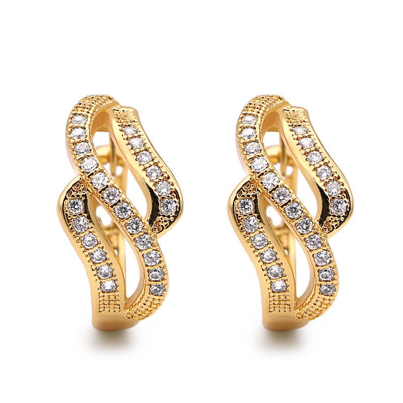 Gold inlaid zircon exquisite three-dimensional earrings