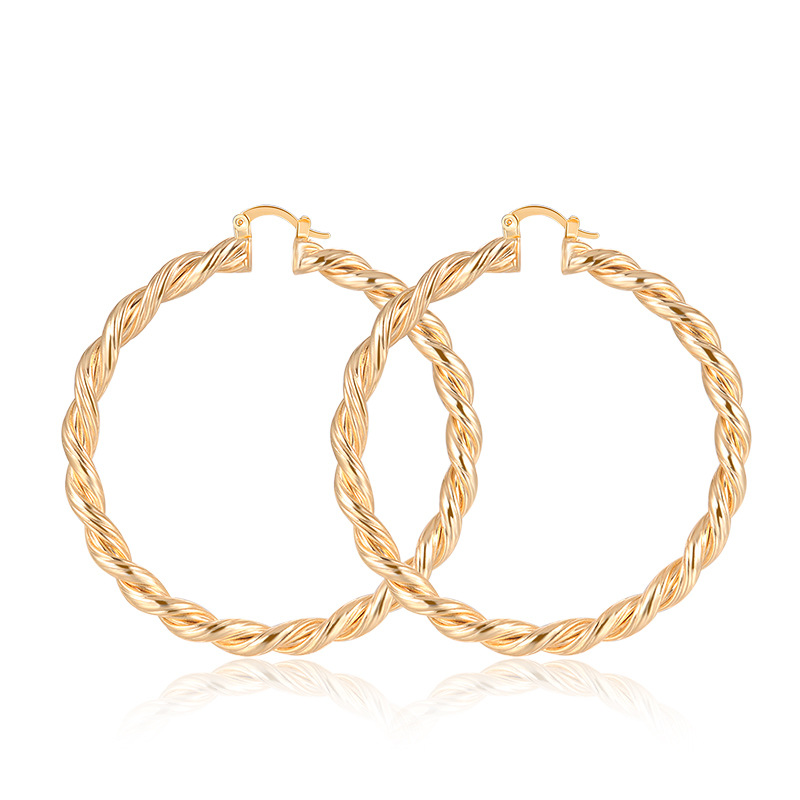 New twist thread shape 18K gold hoop earrings