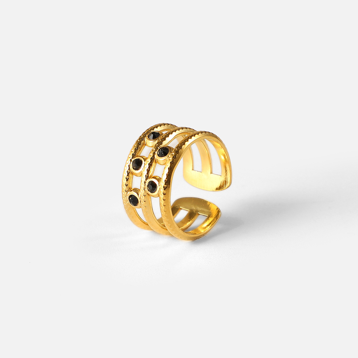 #JDR201690 5 black diamonds three-layer open ring