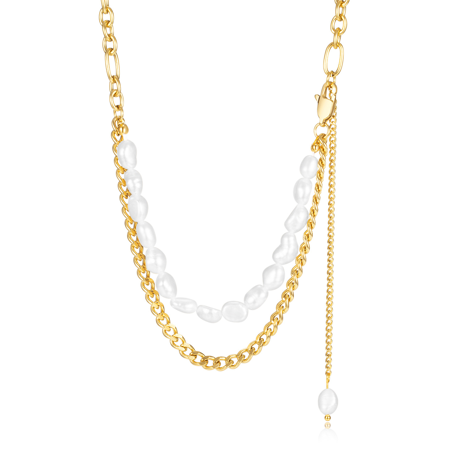 Pearl Double Stainless Steel Clavicle Chain