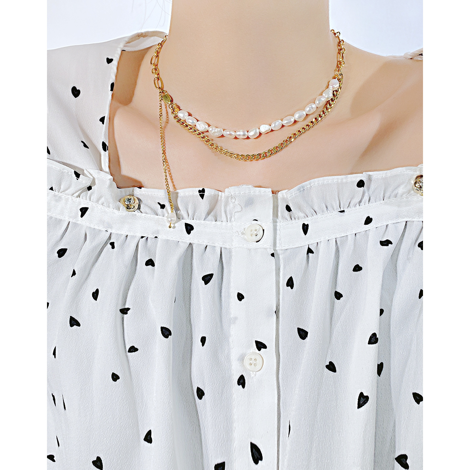 Pearl Double Stainless Steel Clavicle Chain