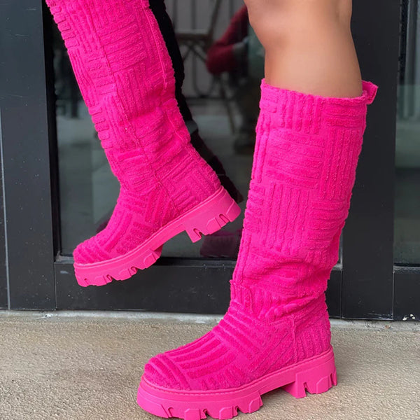 Cosylands Candy Color Over Knee Knit Long Platform Boots
