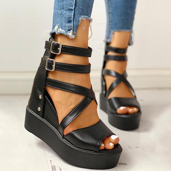 Cosylands Solid Multi-strap Peep Toe Muffin Sandals