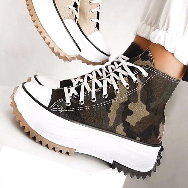 Cosylands Stylish Canvas Lace-Up Platform Sneakers