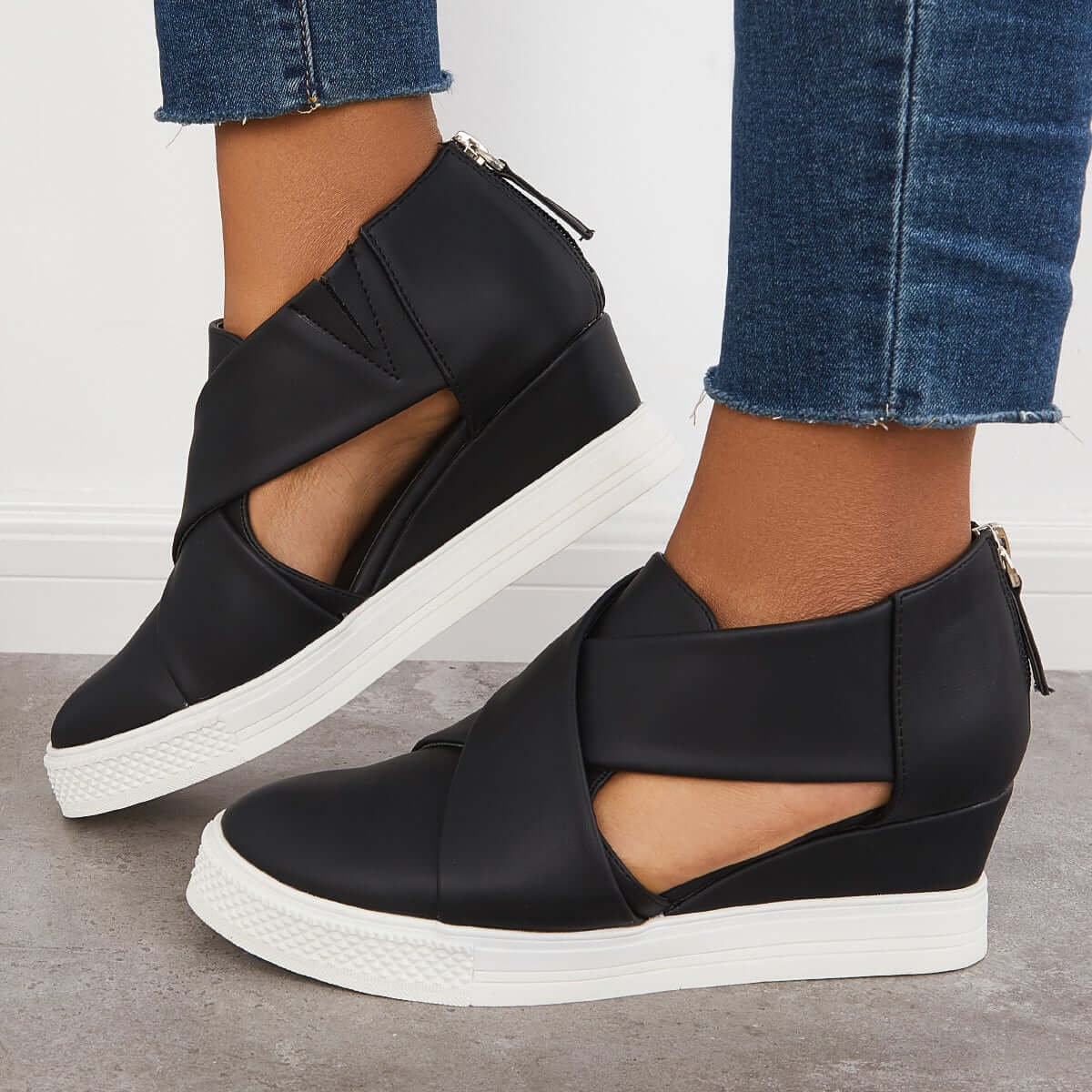 Cosylands Casual Wedge Sneakers Platform Crisscross Cut Out Shoes